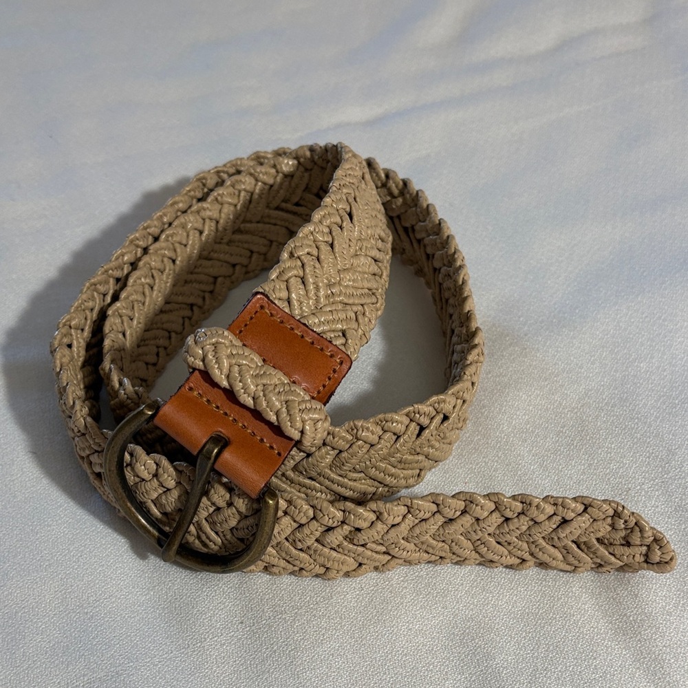 Braided Tan Belt with Brown Leather Accent